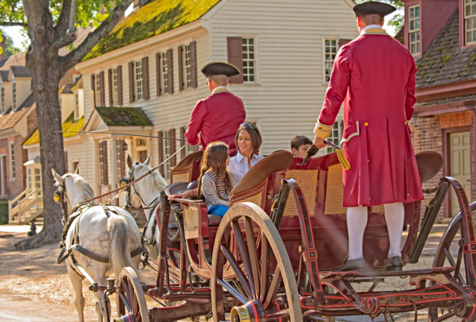History Comes to Life When Visiting Colonial Williamsburg with Kids Take a carriage ride through the streets of Colonial Williamsburg.